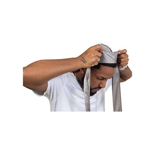 Gray Silk Durag for Men - Premium Satin Wave Cap, 43" Tails