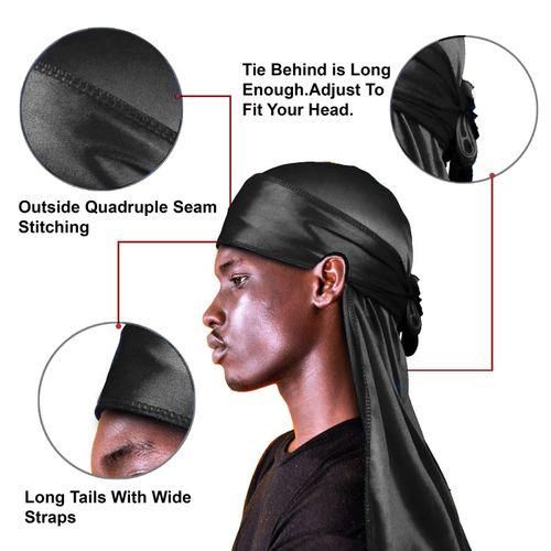 Black Silk Durag for Men - Premium Quality Wave Cap