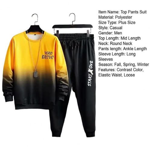 Men's Gradient Contrast Sweatshirt Set - Yellow, Sizes L-XXXL, Comfortable Fit, Casual Sportswear
