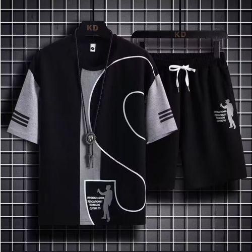 Men's Black Polyester Short Sleeve T-Shirt & Shorts Set - Sizes M-XXL