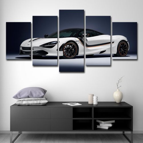 Modern Black & White Sports Car Canvas Wall Art - 5-Panel Mural for Living Room