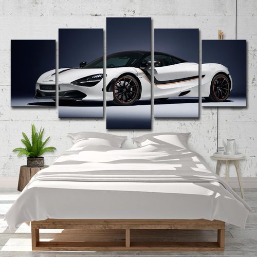 Modern Black & White Sports Car Canvas Wall Art - 5-Panel Mural for Living Room