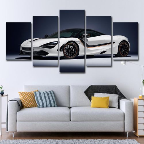 Modern Black & White Sports Car Canvas Wall Art - 5-Panel Mural for Living Room