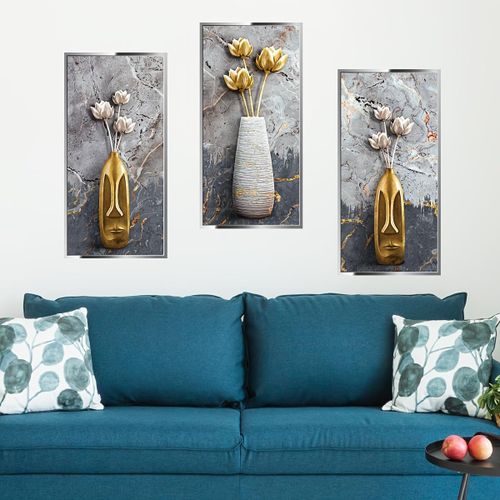 3D Lotus Flower Vase Wall Stickers, Frameless Self-Adhesive Art Decorative Decals (Set of 3)