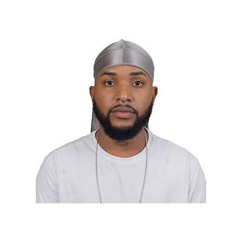 Gray Silk Durag for Men - Premium Satin Wave Cap, 43" Tails