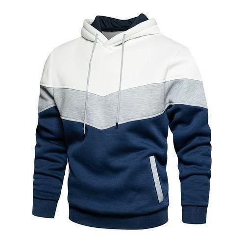 Men's Casual Sport Hoodie - Cotton, Blue, Long Sleeve, Sizes S-XXXL