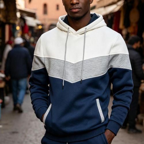 Men's Casual Sport Hoodie - Cotton, Blue, Long Sleeve, Sizes S-XXXL