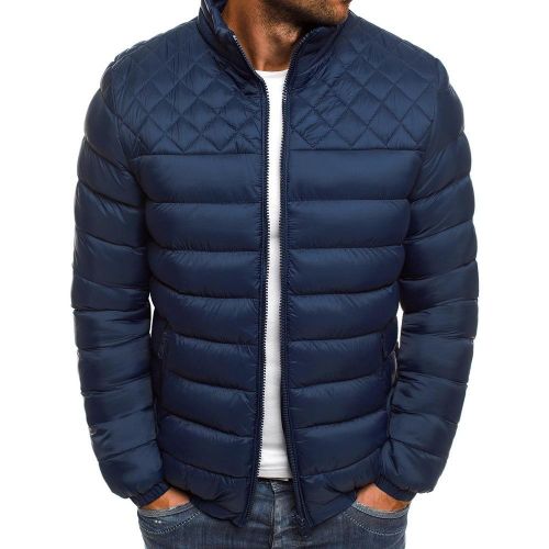 Men's Navy Blue Bomber Jacket - Polyester Cotton Casual Windbreaker