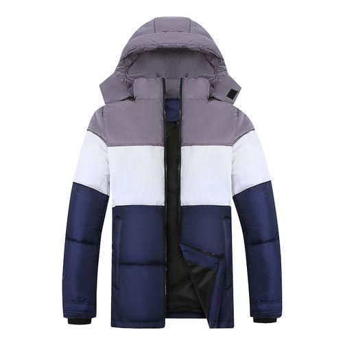 Men's Color Block Puffer Jacket With Hood Winter Warm Bubble Coat