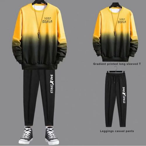 Men's Gradient Contrast Sweatshirt Set - Yellow, Sizes L-XXXL, Comfortable Fit, Casual Sportswear