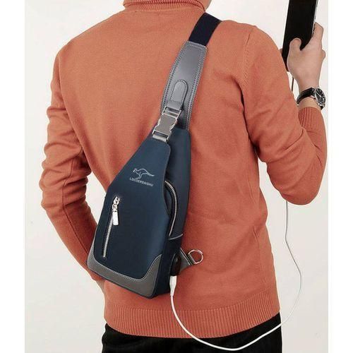 Men's Blue Crossbody Bag Set - 4 Pcs: Wallet, Card Case, Belt
