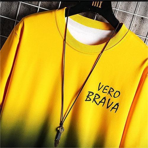Men's Gradient Contrast Sweatshirt Set - Yellow, Sizes L-XXXL, Comfortable Fit, Casual Sportswear