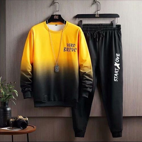 Men's Gradient Contrast Sweatshirt Set - Yellow, Sizes L-XXXL, Comfortable Fit, Casual Sportswear