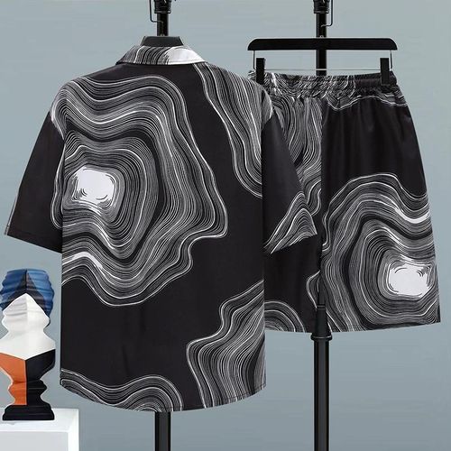Men's Black Short Sleeve Shirt & Shorts Set - Relaxed Fit, Casual Summer Outfit, Sizes M-XXXL