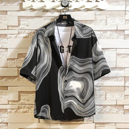 Men's Black Short Sleeve Shirt & Shorts Set - Relaxed Fit, Casual Summer Outfit, Sizes M-XXXL