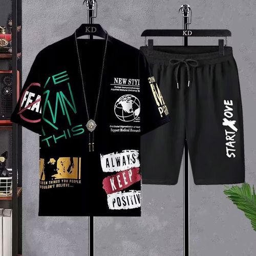 Fashion Men's Two-Piece Casual Sports Suit - Black