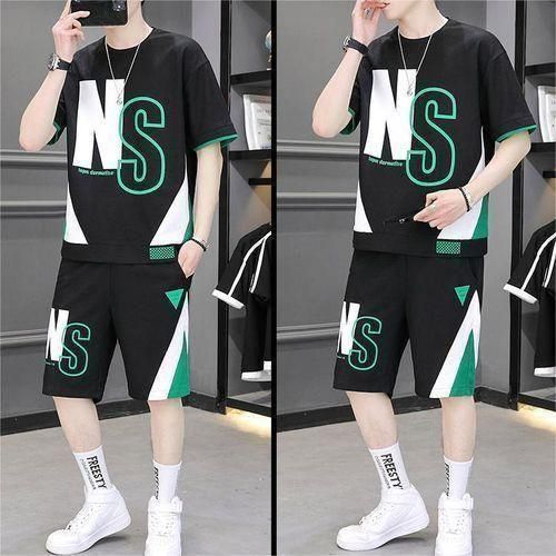 Men's Casual Black Short Sleeve T-Shirt & Shorts Set - M, L, XL, XXL
