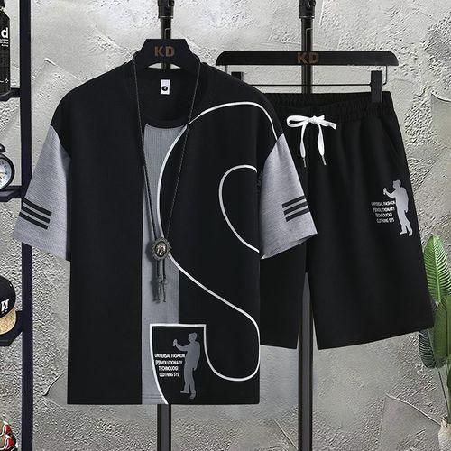 Men's Black Polyester Short Sleeve T-Shirt & Shorts Set - Sizes M-XXL
