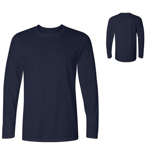Men's Long Sleeve Cotton T-Shirt - Navy Blue, Size L, Classic Fit