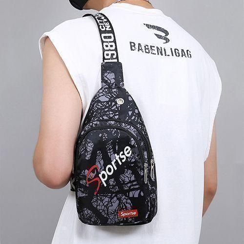 Men's Black Crossbody Bag - Terylene, Wide Strap, Portable Outdoor Storage