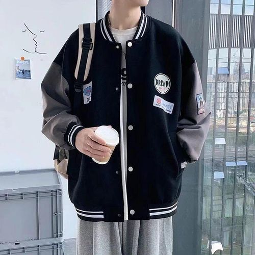 Men's Loose Fit Basketball Jacket - Black/Grey, Polyester, XL/XXL