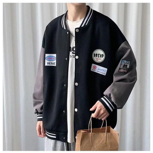 Men's Loose Fit Basketball Jacket - Black/Grey, Polyester, XL/XXL