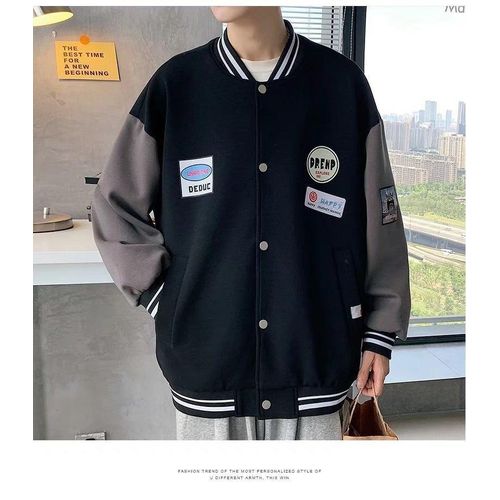 Men's Loose Fit Basketball Jacket - Black/Grey, Polyester, XL/XXL