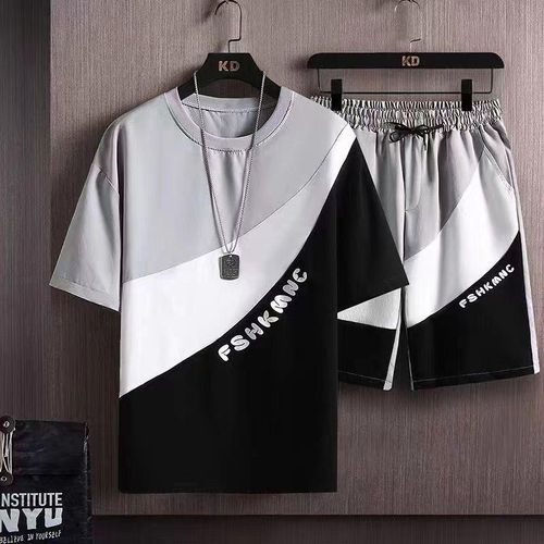 Men's Oversized Gym Set - Black Gradient T-Shirt & Shorts