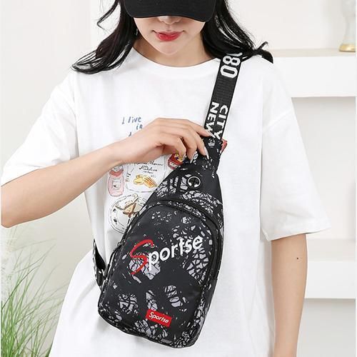 Men's Black Crossbody Bag - Terylene, Wide Strap, Portable Outdoor Storage