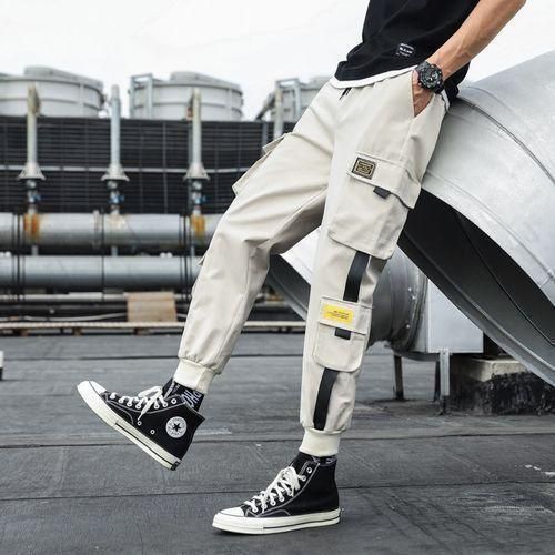 Berrykey Men's Casual Joggers Khaki Cotton Polyester Loose Fit Ankle Length