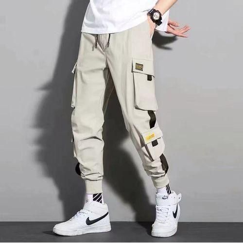 Berrykey Men's Casual Joggers Khaki Cotton Polyester Loose Fit Ankle Length