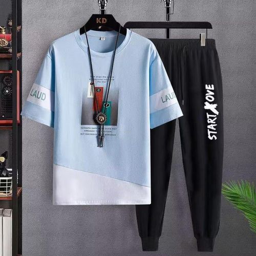 Men's White Summer T-Shirt & Jogger Pants Set - Casual Fitness Bundle